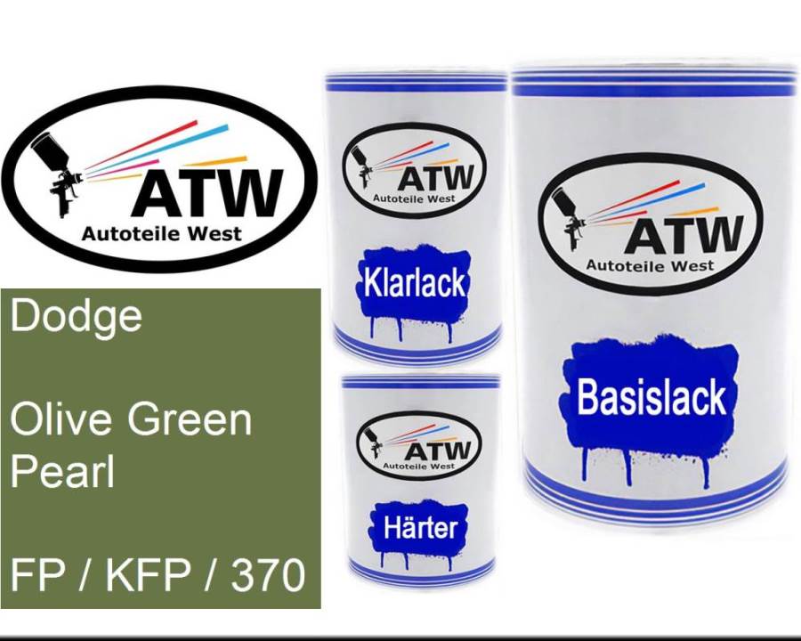 Dodge, Olive Green Pearl, FP / KFP / 370: 500ml Lackdose + 500ml Klarlack + 250ml Härter - Set, von ATW Autoteile West.